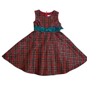 Rare Editions Girl Dress 4t Red Plaid Green Bow Sleeveless Christmas Holiday